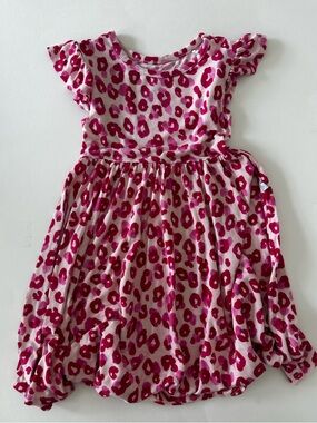 Posh Peanut Short Sleeved Bamboo Ruffle Twirl Dress Pink, Love Leopard, 2T